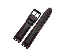 EDVENA Leather Watch Strap Waterproof Compatible With Swatch YIS415/414 17mm 19mm Replace Cowhide Watch Band Concavo Convex Watch Bracelet Men's (Color : Black red BK, Size : 17mm)