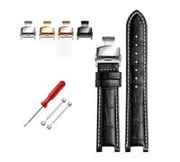 EDVENA Senior COW LEATHER Watch Strap Compatible With GC Watches Band 22 * 13mm 20 * 11mm Notched Watchband Blue Wristwatches(Black white hook,22-13 gold bcukle)