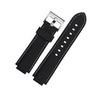 EDVENA Silicone Rubber Watchband Compatible With Oris Aquis Watch Band Convex Strap Stainless Steel Pin Buckle Wrist Bracelet Black 24mm X 11mm(White line silver,24-10mm)
