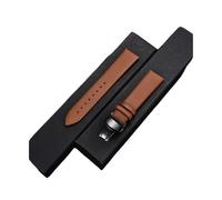 EDVENA Smooth Genuine Cowhide Leather Strap 18mm 20mm 22mm Strap With Sturdy Automatic Butterfly Buckle(Light brown(black),22mm)