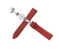 EDVENA Ultra-thin Needle Pattern Plain Weave Watch Strap, Men's And Women's Soft Cowhide Bracelet, Butterfly Buckle Strap(Red,Width 16mm)