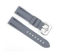 EDVENA Waterproof Silicone Rubber Watch Strap 20mm 22mm 24mm Stainless Steel Silver Black Buckle Watchband Replacement Compatible with Panerai(Gray-Silver Buckle,24mm)