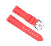 EDVENA Waterproof Silicone Rubber Watch Strap 20mm 22mm 24mm Stainless Steel Silver Black Buckle Watchband Replacement Compatible with Panerai(Red-Silver Buckle,20mm)