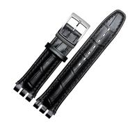 EDVENA Wristband Compatible With Swatch Genuine Leather Strap Men Women 17mm 19mm Sweatproof Bracelet Belt Watch Accessories(Black,19mm)
