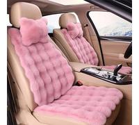 EDVKLNG Luxury Thickened Plush Car Seat Cushion Set,Soft Fluffy Protector Warm Faux Rabbit Fur Non-Slip Front and Back Seat Covers (Pink,6pcs)