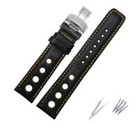 EDVTK35 20mm Genuine Leather Strap Compatible With Tissot Sports Racing Series PRS516 T91 1853 Men Watchband With Butterfly Clasp Soft Cowhide Belt(Black-yellow,Without buckle)