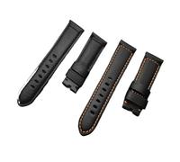 EDVTK35 22mm 24mm 26mm Black Brown Stiching Vintage Italian Cow Leather Watch Band Bracelet Watchband Compatible With PAM441 Compatible With Panerai Strap Tools(Blk black line,24mm rose buckle)