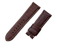 EDVTK35 22mm 24mm 26mm Italy Calf Bamboo Leather Watchband Compatible With Panerai Strap Watch Band With Buckle PAM441/111/386 Accessories(Brown Beige Line,24MM PAM_BLACK BUCKLE)