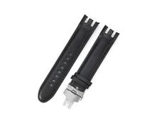 EDVTK35 Crocodile Pattern Cowhide Watch Strap Compatible With Swatch Accessories Black Bifurcate Concave Interface 21MM Colloidal Particles Wrist
