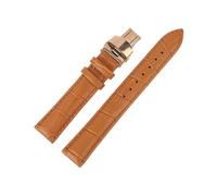 EDVTK35 Genuine Leather Bamboo Pattern Strap Butterfly Buckle Black Brown Blue Watchband 18mm 20mm 22mm 24mm Bracelet Watch Accessories(Brown-RG Butterfly,24mm)