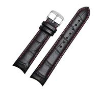 EDVTK35 Genuine Leather Bracelet Curved End Watch Strap Compatible With Citizen BL9002-37 05A BT0001-12E 01A Watch Band 20mm 21mm 22mm Watchband(Red silver pin,22mm)