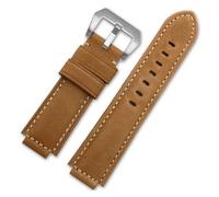 EDVTK35 Genuine Leather Compatible With Timex TW2R55500 T2N720 T2N721 T2N739 Watchband 24 * 16mm Lug End Watch Straps Khaki Black Brown Accessories(Khaki -silver)