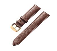 EDVTK35 Genuine Leather Litchi Pattern Soft Strap Men's Ladies Pin Buckle Elephant Grey Apricot Purple Watch Accessories(Dark brown gold,22mm)