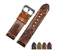 EDVTK35 Hand Made Retro Carved Genuine Leather Watchband 18 20 22 24mm Zwart Red Bracelet Replacement Strap Compatible With Men's Watch Accessories(Orange silver B,24mm)