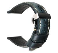 EDVTK35 Handmade Genuine Leather Watchbands 18mm 20mm 22mm 24mm Butterfly Buckle Watch Strap Brown Men Smart Watch Band(Blue S,22mm)