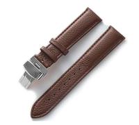 EDVTK35 Leather Strap Litchi Grain Leather Butterfly Buckle 14 16 18 20 22 Mm Strap Black Brown Blue Watch Accessories(Dark brown,13mm)
