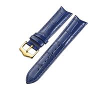 EDVTK35 Leather Watch Band Straps Arc End 19mm 20mm 21mm 22m WristBand Curved End Adapter Steel Buckle Watch Strap(Blue Gold,21mm)