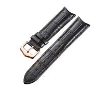 EDVTK35 Leather Watch Band Straps Arc End 19mm 20mm 21mm 22m WristBand Curved End Adapter Steel Buckle Watch Strap(Black Rose Gold,21mm)
