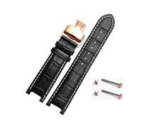 EDVTK35 Notched Leather Watch Strap 20 * 11mm 22 * 13mm Compatible With GC Guess Passa Genuine Lleathe Waterproof Watch Chain Men Women(Black-white-rose,20x11mm)
