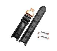 EDVTK35 Notched Leather Watch Strap 20 * 11mm 22 * 13mm Compatible With GC Guess Passa Genuine Lleathe Waterproof Watch Chain Men Women(Black-rosegold,20x11mm)