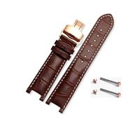 EDVTK35 Notched Leather Watch Strap 20 * 11mm 22 * 13mm Compatible With GC Guess Passa Genuine Lleathe Waterproof Watch Chain Men Women(Brown-white-rose,22x13mm)