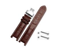 EDVTK35 Notched Leather Watch Strap 20 * 11mm 22 * 13mm Compatible With GC Guess Passa Genuine Lleathe Waterproof Watch Chain Men Women(Brown-white-silver,22x13mm)