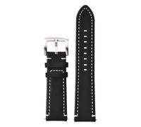 EDVTK35 Retro Genuine Leather Strap Handmade Crazy Horse Skin Cowhide Leather Watchband 18mm 20mm 22mm 24mm Mens Watch Band(Black-silver buckle,20mm)