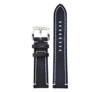 EDVTK35 Retro Genuine Leather Strap Handmade Crazy Horse Skin Cowhide Leather Watchband 18mm 20mm 22mm 24mm Mens Watch Band(Blue-silver buckle,24mm)