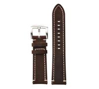 EDVTK35 Retro Genuine Leather Strap Handmade Crazy Horse Skin Cowhide Leather Watchband 18mm 20mm 22mm 24mm Mens Watch Band(Coffee-silver buckle,20mm)