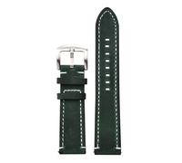 EDVTK35 Retro Genuine Leather Strap Handmade Crazy Horse Skin Cowhide Leather Watchband 18mm 20mm 22mm 24mm Mens Watch Band(Green-silver buckle,22mm)