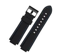 EDVTK35 Silicone Rubber Watchband Compatible With Oris Aquis Watch Band Convex Strap Stainless Steel Pin Buckle Wrist Bracelet Black 24mm X 11mm(Blue line black,22-12mm)
