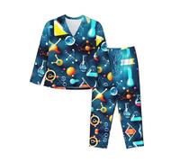 EdWal Abstract Science Chemistry print Pajama Set for Women Women Pajama Set Fashion Long-Sleeve Shirt and Full Length Bottom Black
