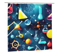 EdWal Abstract Science Chemistry Print Polyester Shower Curtain For Bathroom With Hooks 185cm Long, Waterproof Bath Accessories