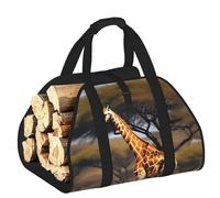 EdWal Africa Giraffe Majestic Tree Print Log Carrier Bag with Open Sides Wood Log Holder for Fireplace Tote Bag Fireplace Accessory
