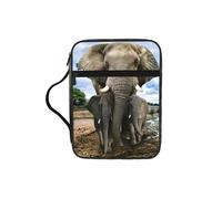 EdWal African Wild Animals Elephant Print Bible Case Cosmetic Bag with Sturdy Handle Wash Bag Tablet Sleeve Small Tool Bag for Books