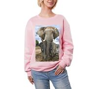 EdWal African Wild Animals Elephant Print Long Sleeve Warm Sweatshirts, Womens Oversized Fleece Lined Tops Fall Fashion Outfits Pink