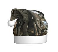 EdWal African Wild Animals Elephant Print Plush Santa Hat, Christmas Hats For Adults, Cozy Holiday Headwear, For Christmas Parties