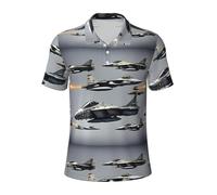 EdWal Aircraft Fighter Jets Print Men's Polo Shirts Short Sleeve, Moisture Wicking Golf Shirts for Men, for Casual Sporty Black