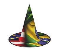 EdWal American And Brazilian Flags Print Halloween Witch Hat Costume Accessory Women Hats For Halloween Party Cosplay For Home, Yard,