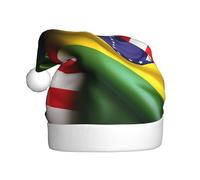 EdWal American And Brazilian Flags Print Plush Santa Hat, Christmas Hats For Adults, Cozy Holiday Headwear, For Christmas Parties