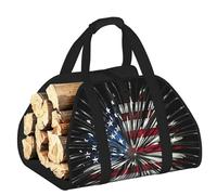 EdWal American Flag Firework Print Log Carrier Bag with Open Sides Wood Log Holder for Fireplace Tote Bag Fireplace Accessory