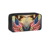 Edwal American USA Flag Eagle Art Print Pen Organizer Bag Pouch Large Capacity Pencil Case with Zipper Durable Pen Case for Stationery