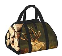 EdWal Animal Deer Print Log Carrier Bag with Open Sides Wood Log Holder for Fireplace Tote Bag Fireplace Accessory