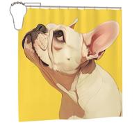 EdWal Animal Dog French Bulldog Print Polyester Shower Curtain For Bathroom With Hooks 185cm Long, Waterproof Bath Accessories