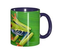 EdWal Animal Frog Green Leaf Leaves Print Tea Cups with Handle, Ceramic Ceramic Mug for Tea and Coffee Gift for Women Microwave Safe