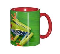 EdWal Animal Frog Green Leaf Leaves Print Tea Cups with Handle, Ceramic Ceramic Mug for Tea and Coffee Gift for Women Microwave Safe