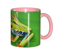EdWal Animal Frog Green Leaf Leaves Print Tea Cups with Handle, Ceramic Ceramic Mug for Tea and Coffee Gift for Women Microwave Safe