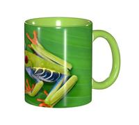 EdWal Animal Frog Green Leaf Leaves Print Tea Cups with Handle, Ceramic Ceramic Mug for Tea and Coffee Gift for Women Microwave Safe