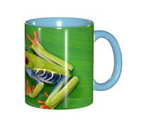 EdWal Animal Frog Green Leaf Leaves Print Tea Cups with Handle, Ceramic Ceramic Mug for Tea and Coffee Gift for Women Microwave Safe