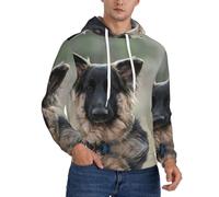 EdWal Animal German Shepherd Print Men'S Hoodie,Comfortable Pullover Sweatshirt For Men,Drawstring Casual Hooded Sweatshirts Black